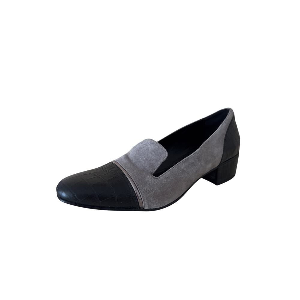 LOGO Lori Goldstein Madeline Heel Loafers Suede Gray Black Women's Size 10 M